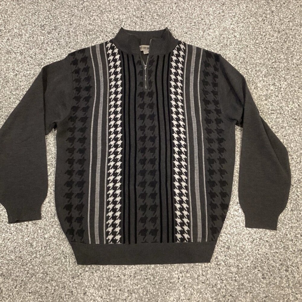 STACY ADAMS 1/4 Zip Sweater Houndstooth Striped Men’s XL